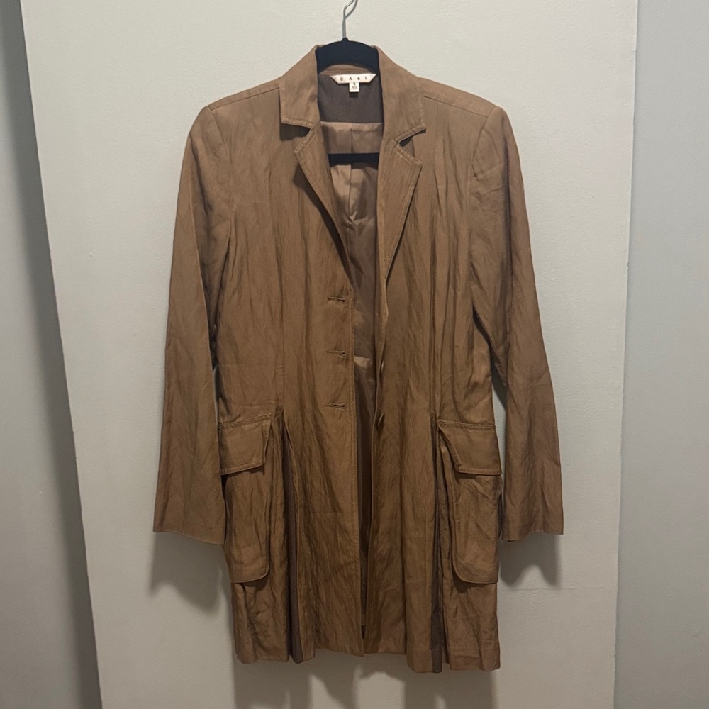 CAbi Tan Longline Single-Breasted Blazer